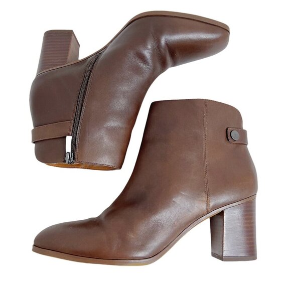Franco Sarto Ilaria Brown Leather Heeled Booties Boots Women's Size 9.5 - Picture 1 of 11